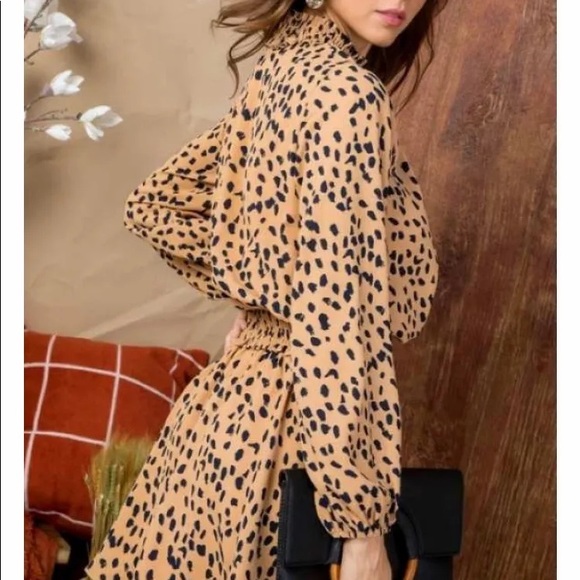 SMOCKING PAISLEY MOCKNECK LEOPARD DRESS (Last Two) - Picture 3 of 4